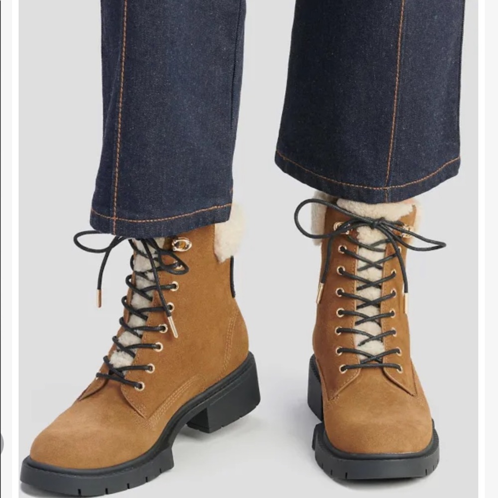 Coach Lorimer tan suede combat booties